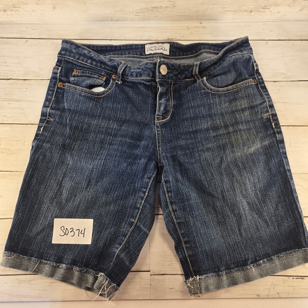 Aeropostale Womens Dark Wash Denim Bermuda Shorts Raw Hem Blue Size‎ 9/10 S0374